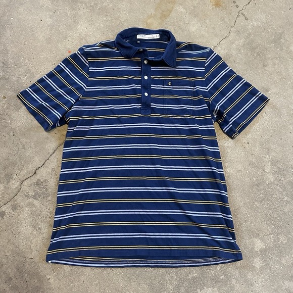 Criquet Other - Criquet Men's Top Shelf Organic Cotton Striped Golf Polo Shirt Blue/Yellow Sz L